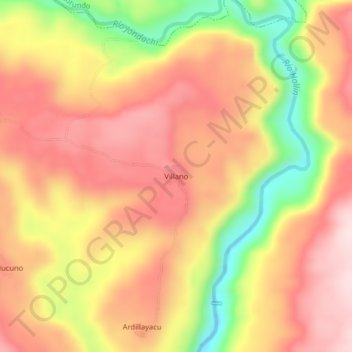 Carte topographique Villano, altitude, relief
