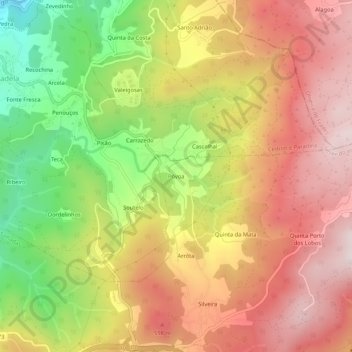 Carte topographique Póvoa, altitude, relief