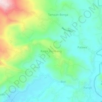 Carte topographique Rante Tombang, altitude, relief