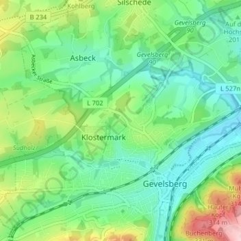 Carte topographique An der Maus, altitude, relief