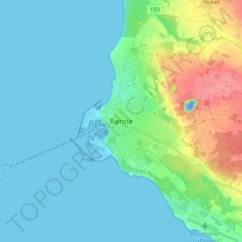 Carte topographique Rønne, altitude, relief