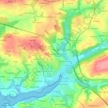 Carte topographique Leur ar Hardis, altitude, relief