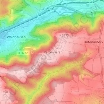 Carte topographique Rattenharz, altitude, relief