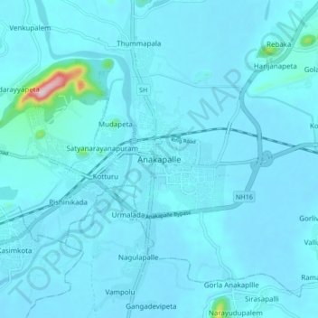 Carte topographique Anakapalle, altitude, relief