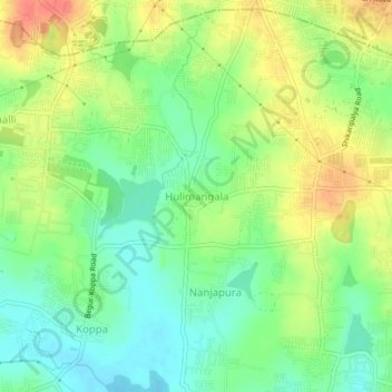Carte topographique Hulimangala, altitude, relief