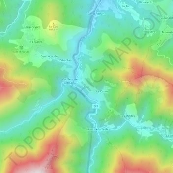 Carte topographique Azas, altitude, relief