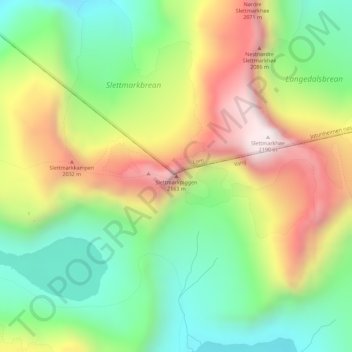 Carte topographique Slettmarkpiggen, altitude, relief