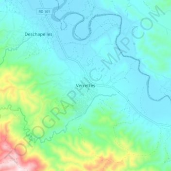 Carte topographique Verrettes, altitude, relief
