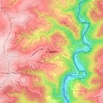 Carte topographique Kalborn, altitude, relief
