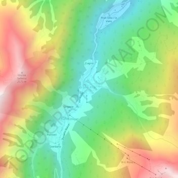 Carte topographique Ghigo di Prali, altitude, relief
