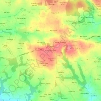 Carte topographique Menez Kerveyen, altitude, relief