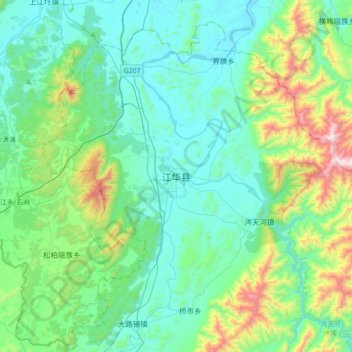 Carte topographique 江华县, altitude, relief