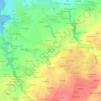 Carte topographique Croas de Prat Keruscat, altitude, relief