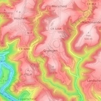Carte topographique Gralingen, altitude, relief