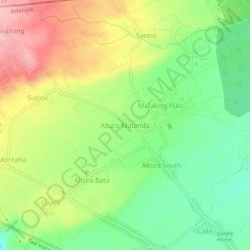Carte topographique Altura Matanda, altitude, relief