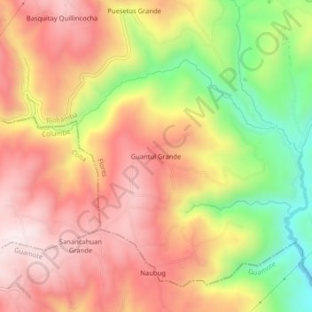Carte topographique Guantul Grande, altitude, relief