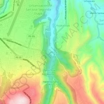 Carte topographique Huatata, altitude, relief