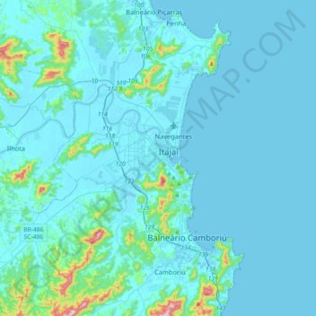 Carte topographique Itajaí, altitude, relief