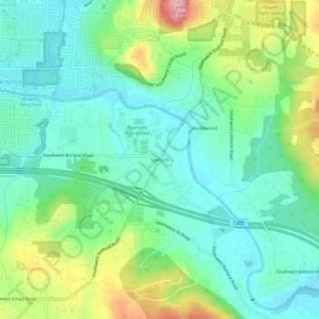 Carte topographique Stafford, altitude, relief