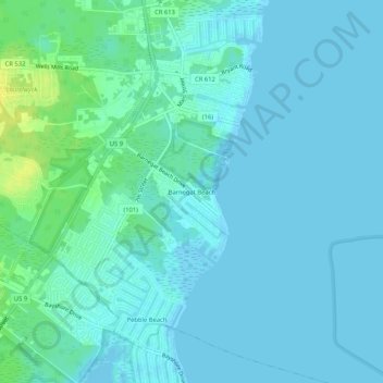 Carte topographique Barnegat Beach, altitude, relief