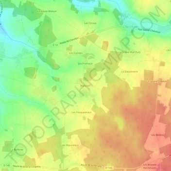 Carte topographique Malvrain, altitude, relief