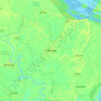 Carte topographique Shariatpur, altitude, relief