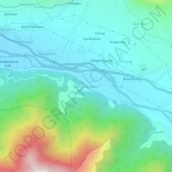 Carte topographique Akhall Najwan, altitude, relief