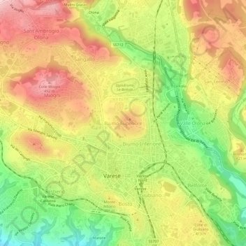Carte topographique Biumo Superiore, altitude, relief