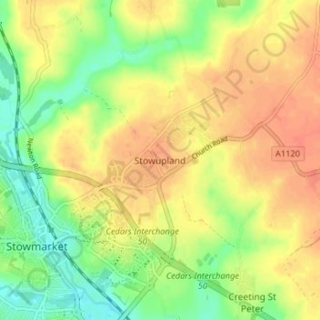 Carte topographique Stowupland, altitude, relief