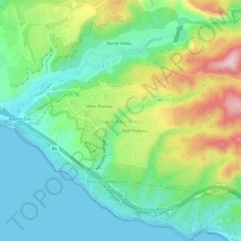 Carte topographique Aphrodite Hills, altitude, relief