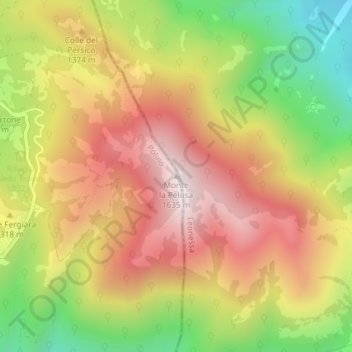 Carte topographique Monte la Pelosa, altitude, relief