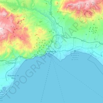 Carte topographique Alméria, altitude, relief