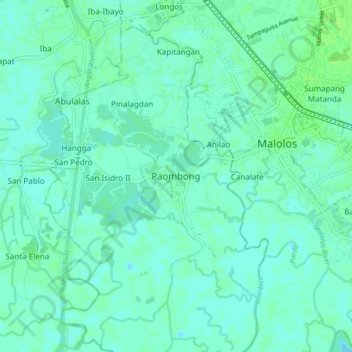 Carte topographique Paombong, altitude, relief