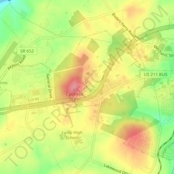 Carte topographique Luray Caverns, altitude, relief