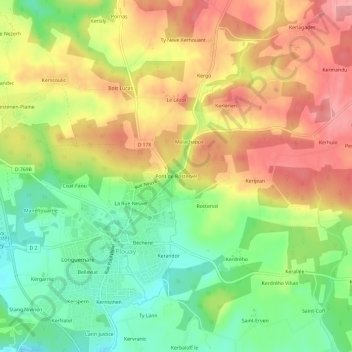 Carte topographique Pont de Rostervel, altitude, relief