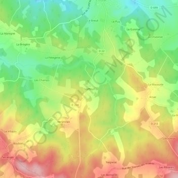 Carte topographique Graffeuil, altitude, relief