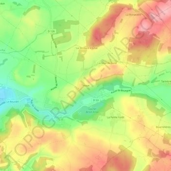 Carte topographique Thiviat, altitude, relief