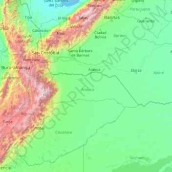 Carte topographique Arauca, altitude, relief