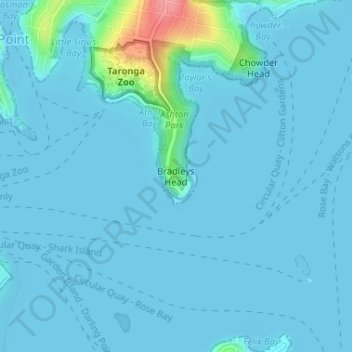 Carte topographique Bradleys Head, altitude, relief