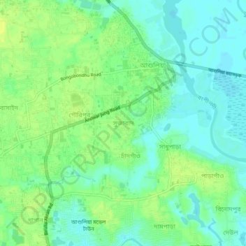 Carte topographique Sujabad, altitude, relief