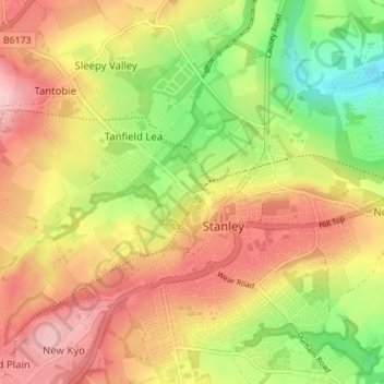 Carte topographique West Shield Row Villas, altitude, relief