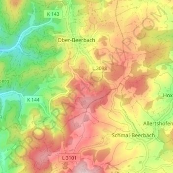 Carte topographique Steigerts, altitude, relief