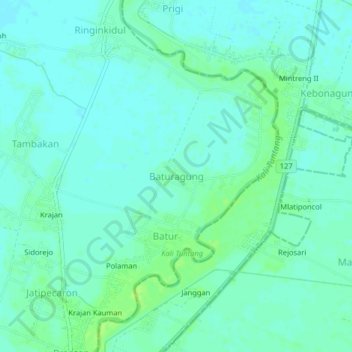 Carte topographique Baturagung, altitude, relief