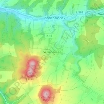 Carte topographique Gelliehausen, altitude, relief