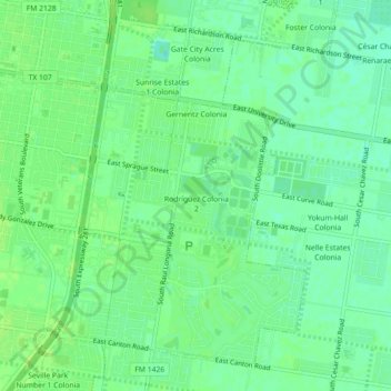 Carte topographique Rodríguez Colonia, altitude, relief