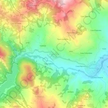 Carte topographique Caminata, altitude, relief