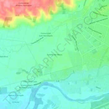 Carte topographique Puntilla del Maipo, altitude, relief