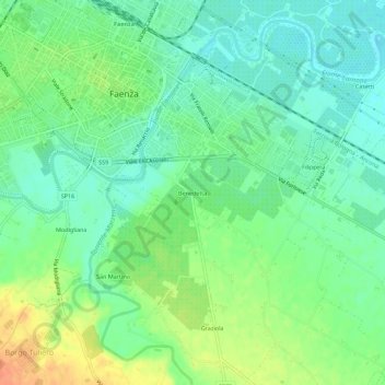 Carte topographique Benedetta, altitude, relief