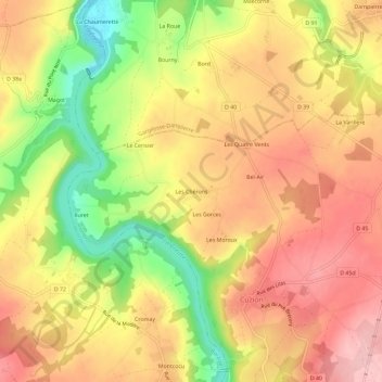 Carte topographique Les Chérons, altitude, relief