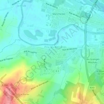 Carte topographique Rue des Écolières, altitude, relief